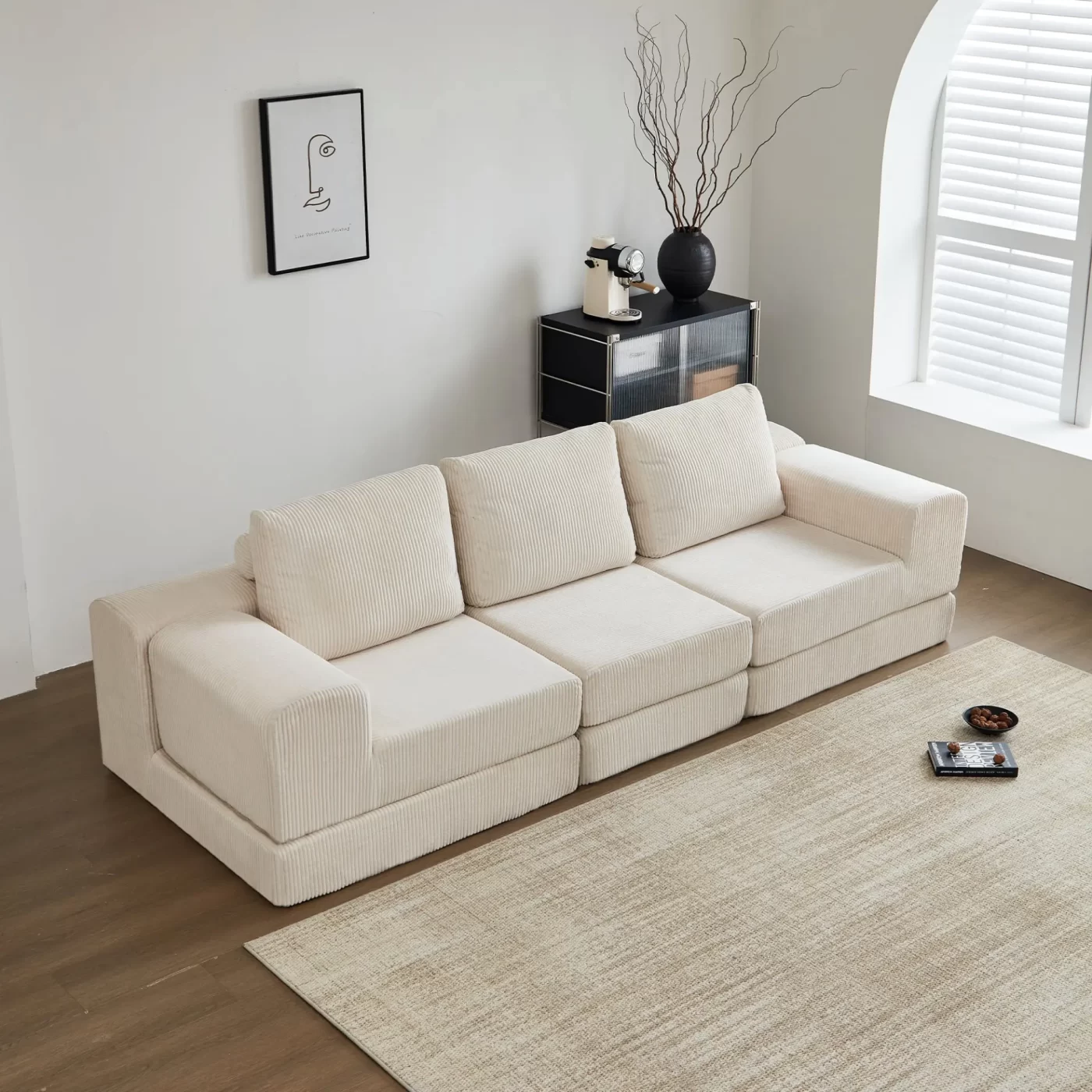 108'' Modular Sectional 3-Seater Cloud Sofa,Corduroy Convertible Sofa Bed