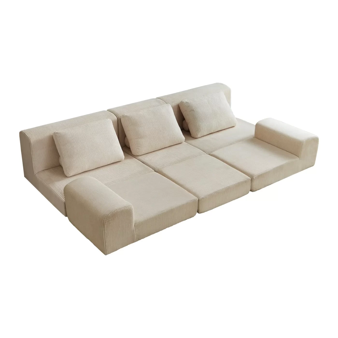108'' Modular Sectional 3-Seater Cloud Sofa,Corduroy Convertible Sofa Bed