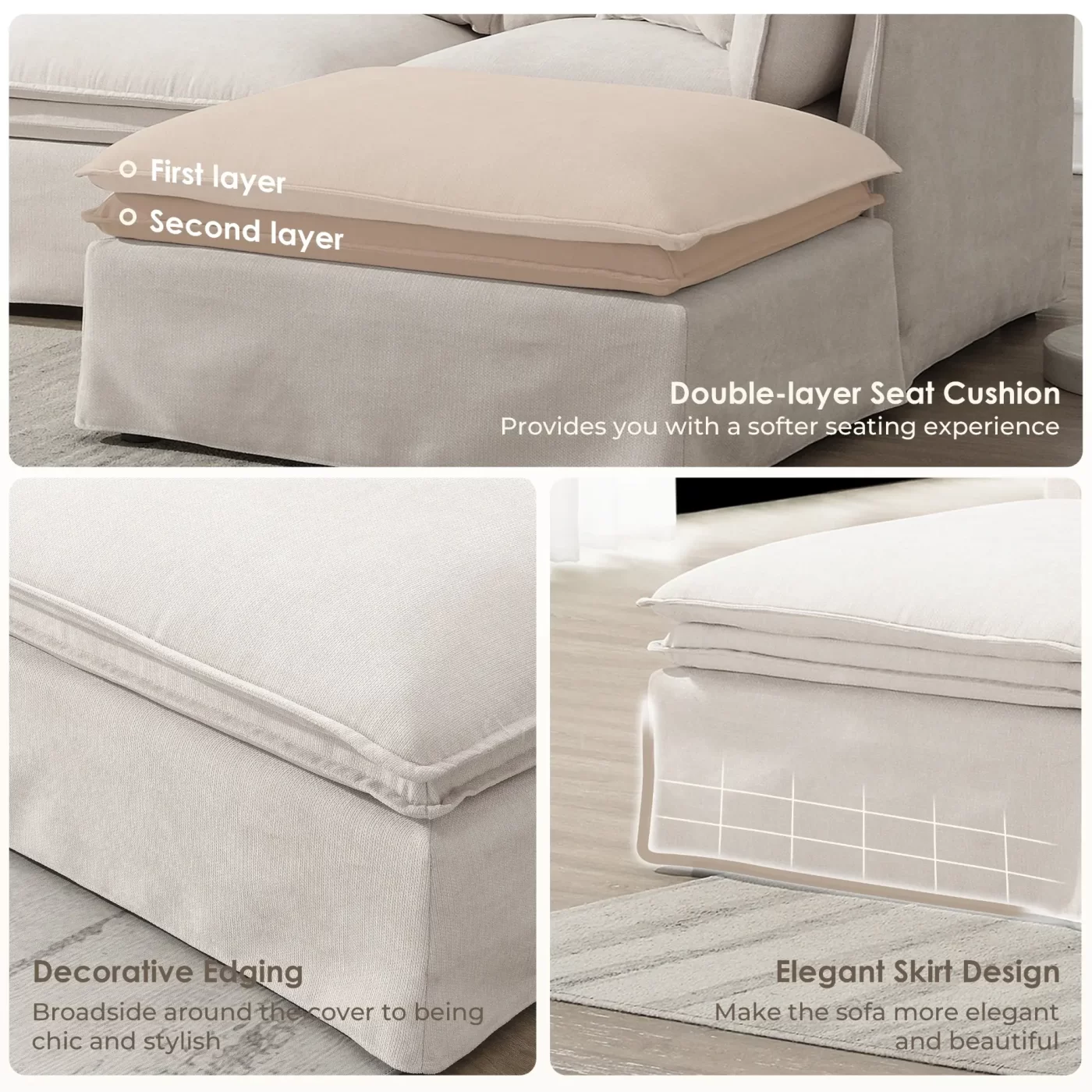 125.5'' Modular Sectional Sofa with Movable Ottoman,6-seat L pholstered Indoor Furniture, Wide Seat ,Free Combination, Oversized Chenille Sofa for Living Room & Apartment,2 Colors