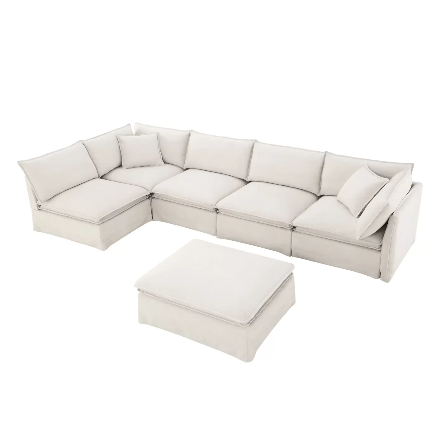 125.5'' Modular Sectional Sofa with Movable Ottoman,6-seat L pholstered Indoor Furniture, Wide Seat ,Free Combination, Oversized Chenille Sofa for Living Room & Apartment,2 Colors