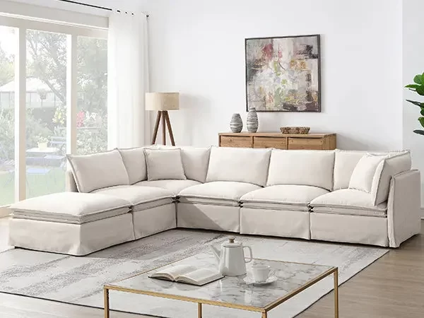 125.5'' Modular Sectional Sofa with Movable Ottoman,6-seat L pholstered Indoor Furniture, Wide Seat ,Free Combination, Oversized Chenille Sofa for Living Room & Apartment,2 Colors
