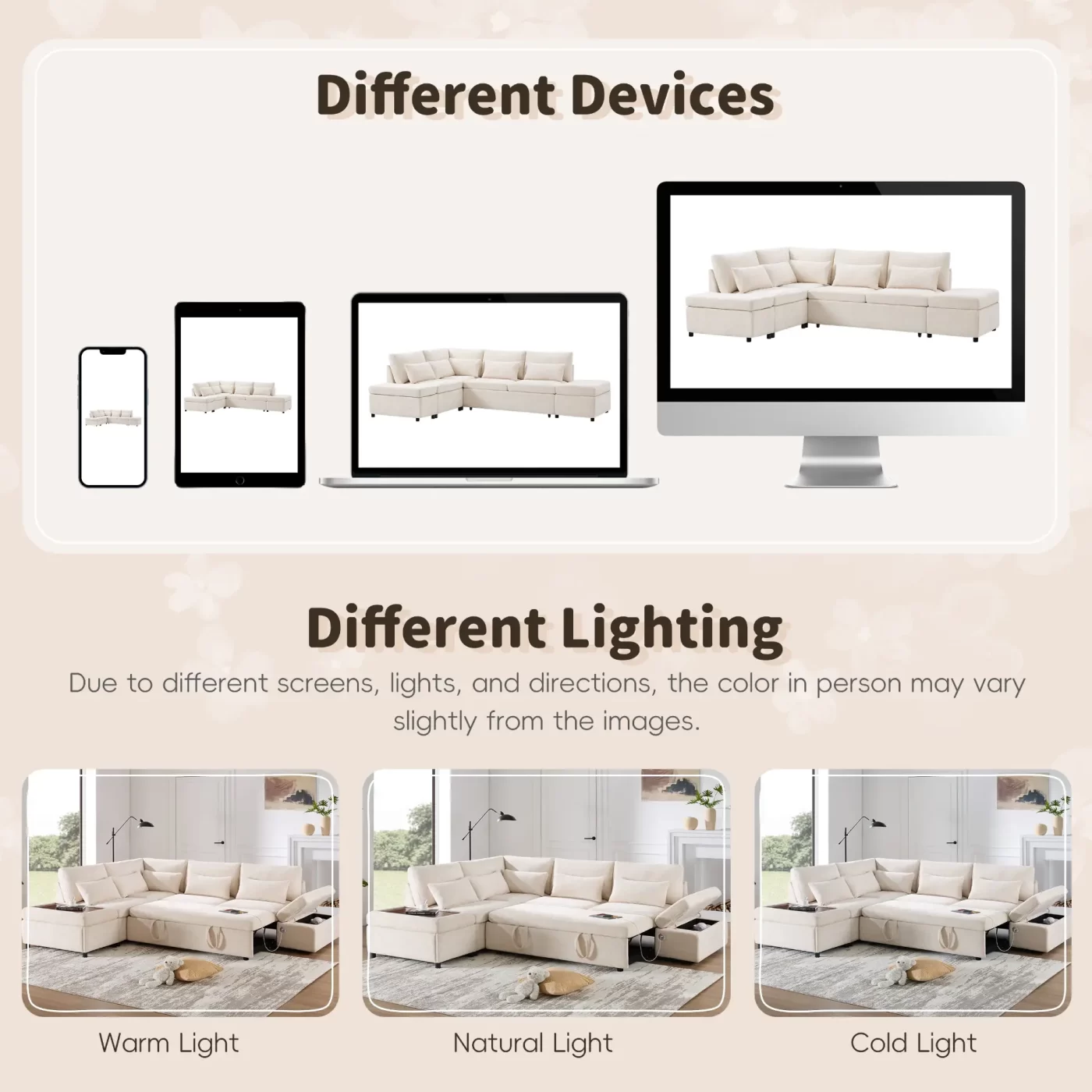 107'' Modular Sectional Pull-out Sofa, L shape with Wide Seats, Free Movement Storage Ottoman, Free Combination, Oversize Chenille Sofa for Living Room & Apartment, 2 colors