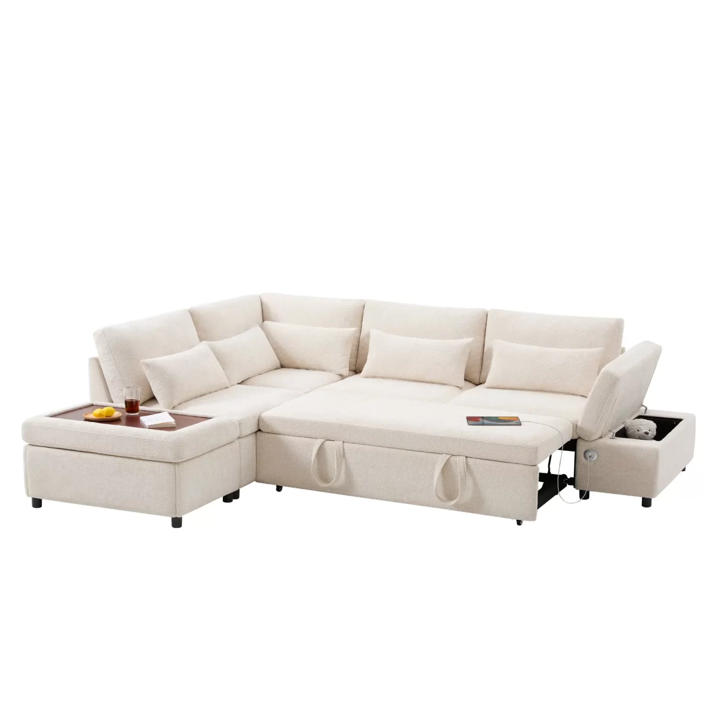 107'' Modular Sectional Pull-out Sofa, L shape with Wide Seats, Free Movement Storage Ottoman, Free Combination, Oversize Chenille Sofa for Living Room & Apartment, 2 colors