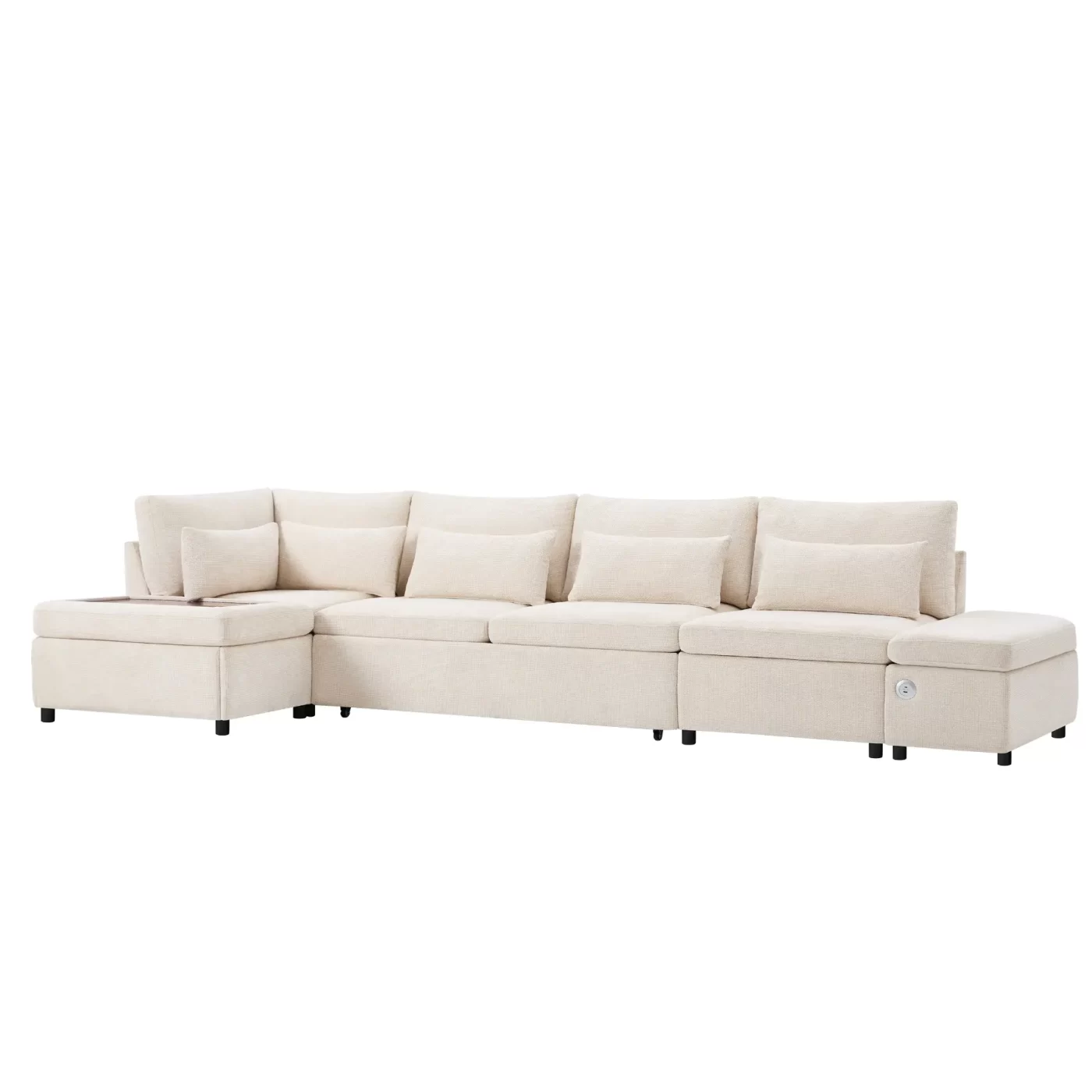 107'' Modular Sectional Pull-out Sofa, L shape with Wide Seats, Free Movement Storage Ottoman, Free Combination, Oversize Chenille Sofa for Living Room & Apartment, 2 colors