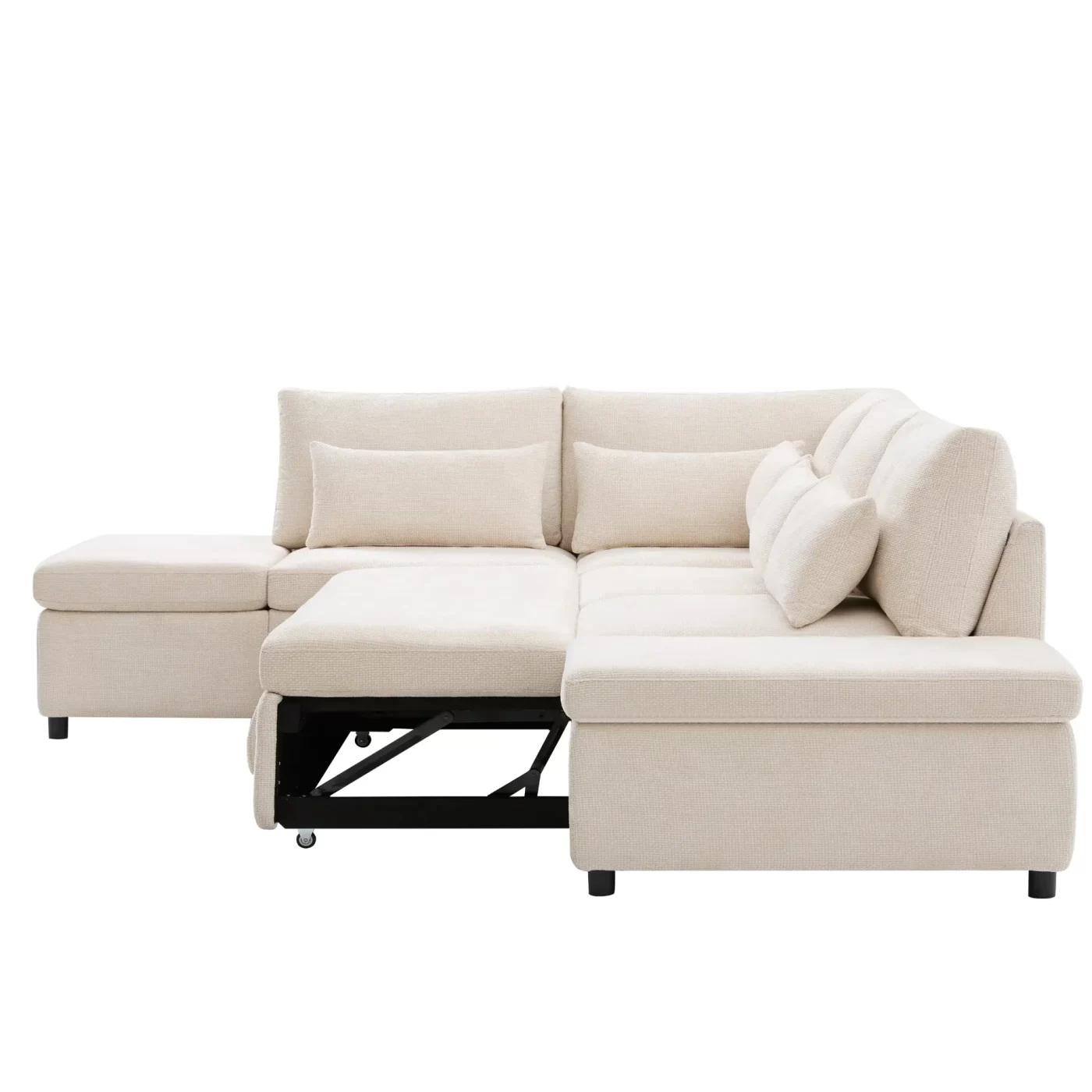 107'' Modular Sectional Pull-out Sofa, L shape with Wide Seats, Free Movement Storage Ottoman, Free Combination, Oversize Chenille Sofa for Living Room & Apartment, 2 colors