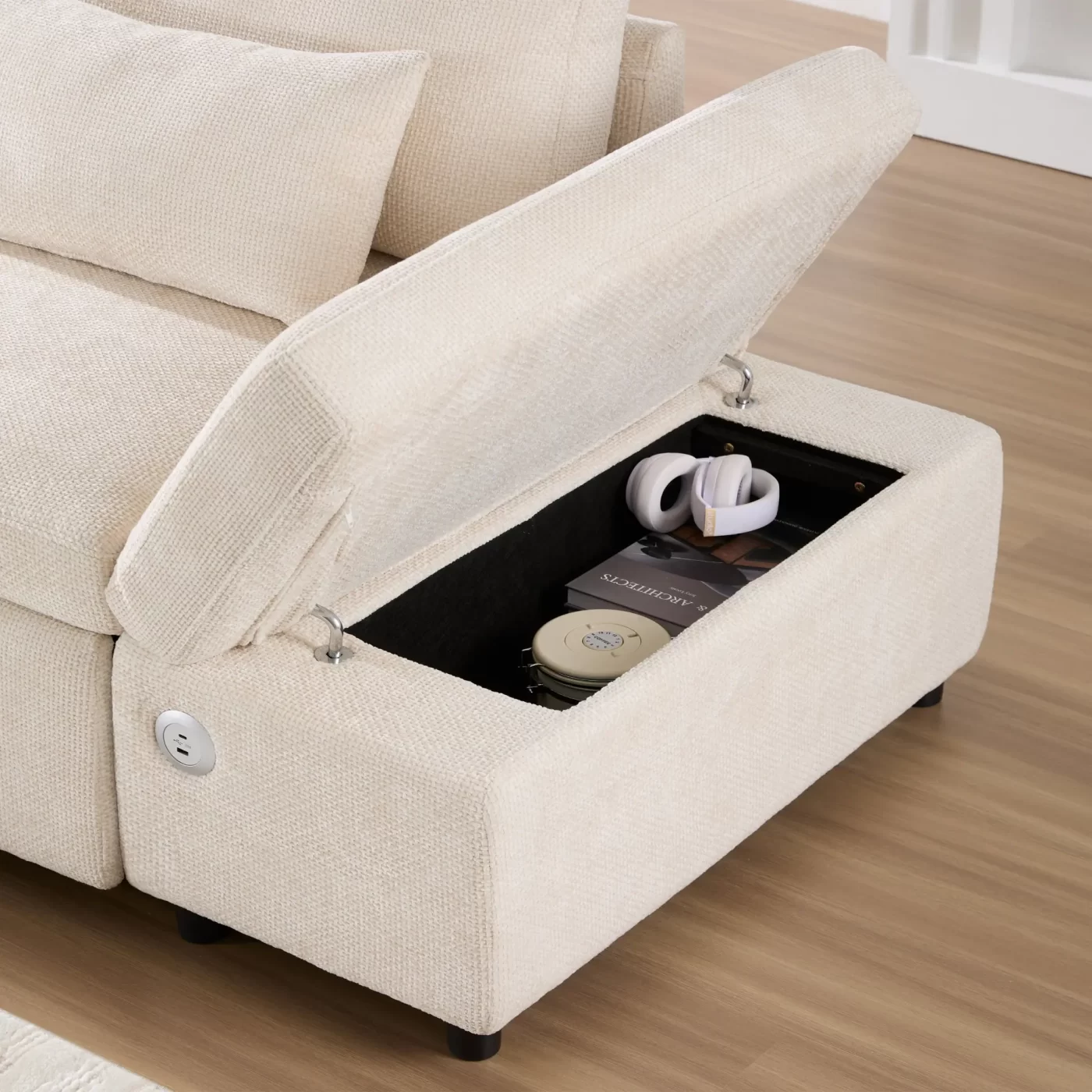 107'' Modular Sectional Pull-out Sofa, L shape with Wide Seats, Free Movement Storage Ottoman, Free Combination, Oversize Chenille Sofa for Living Room & Apartment, 2 colors