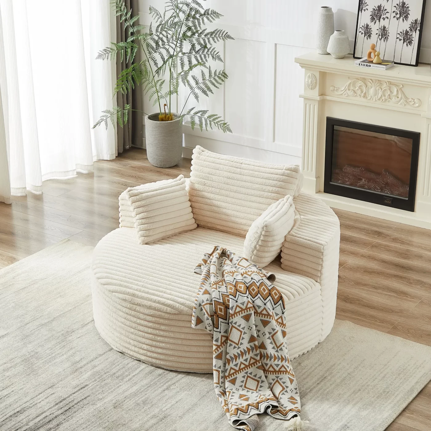 55''L Corduroy Sponge single sofa,No Assembly Required,Fluffy Modern Sleeper Chair for Living room, Bedroom, Lounge and Projection Room(Not a swivel chair.)