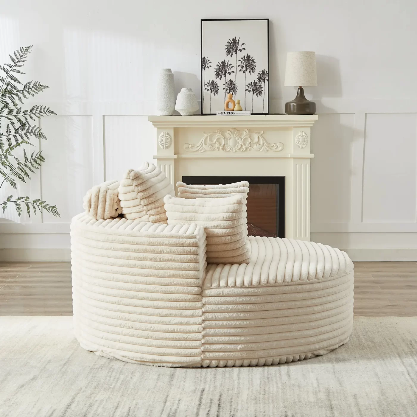 55''L Corduroy Sponge single sofa,No Assembly Required,Fluffy Modern Sleeper Chair for Living room, Bedroom, Lounge and Projection Room(Not a swivel chair.)