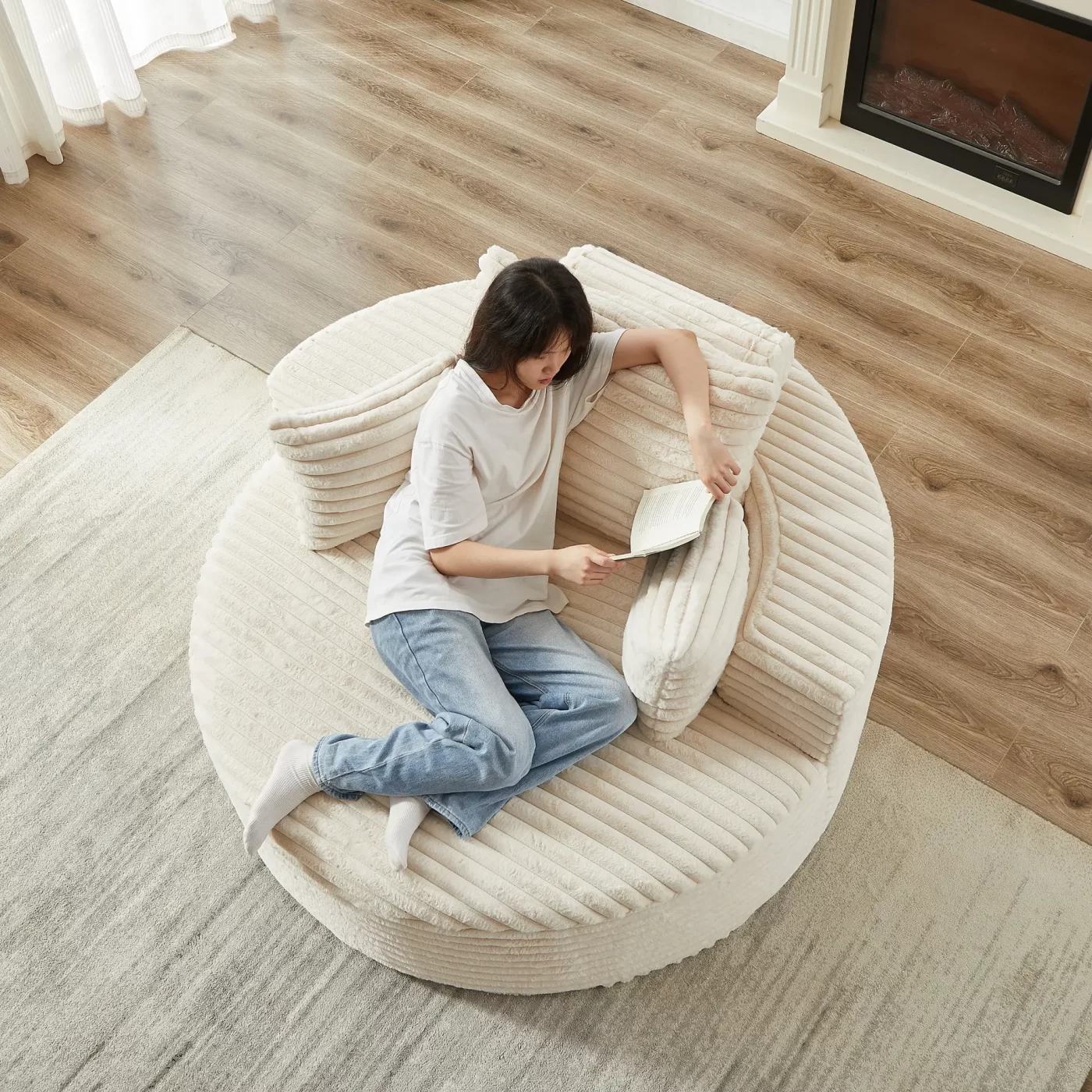 55''L Corduroy Sponge single sofa,No Assembly Required,Fluffy Modern Sleeper Chair for Living room, Bedroom, Lounge and Projection Room(Not a swivel chair.)