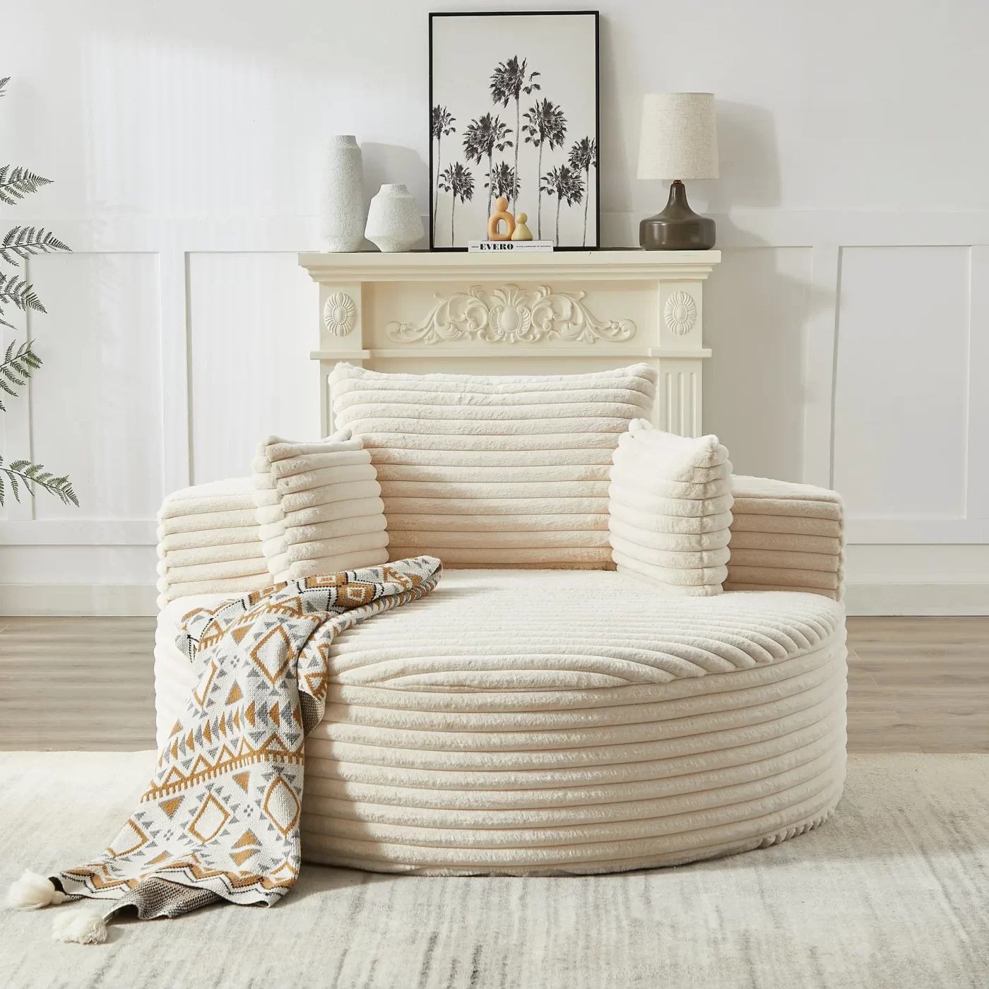 55''L Corduroy Sponge single sofa,No Assembly Required,Fluffy Modern Sleeper Chair for Living room, Bedroom, Lounge and Projection Room(Not a swivel chair.)