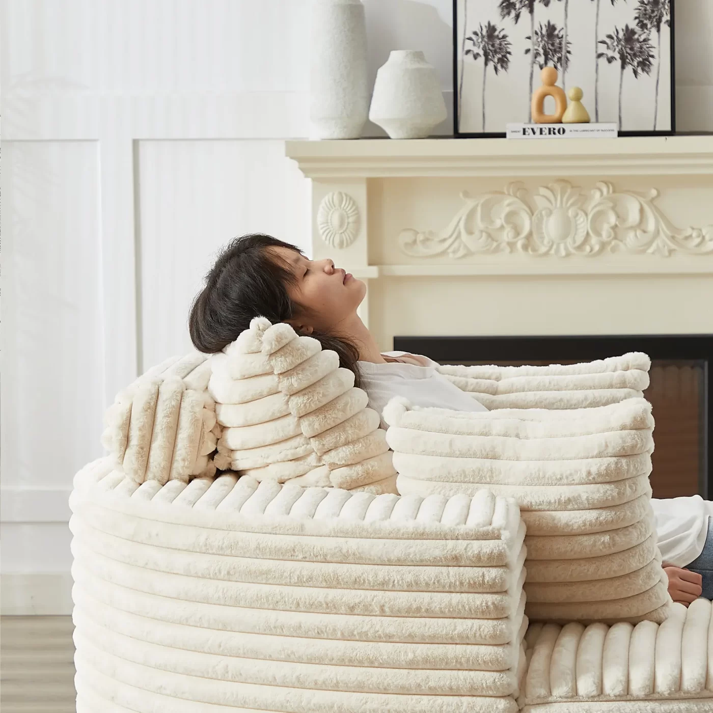 55''L Corduroy Sponge single sofa,No Assembly Required,Fluffy Modern Sleeper Chair for Living room, Bedroom, Lounge and Projection Room(Not a swivel chair.)