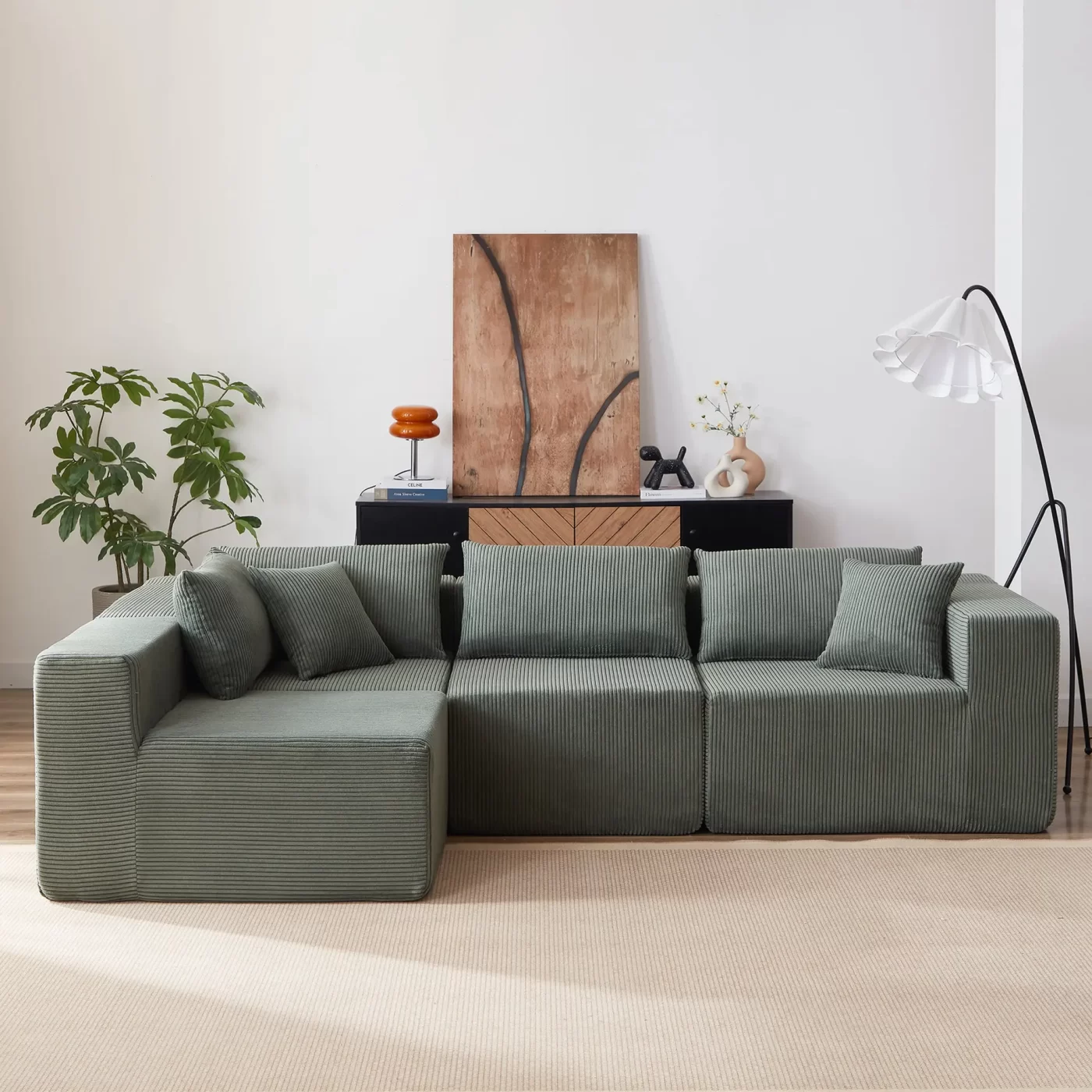 104-Inch Corduroy Modular L Shaped Sectional Sofa,Luxury Floor Couch Set,Upholstered Indoor Furniture,Foam-Filled Compressed Sofa for Living Room,Bedroom,4 PC Free Combination