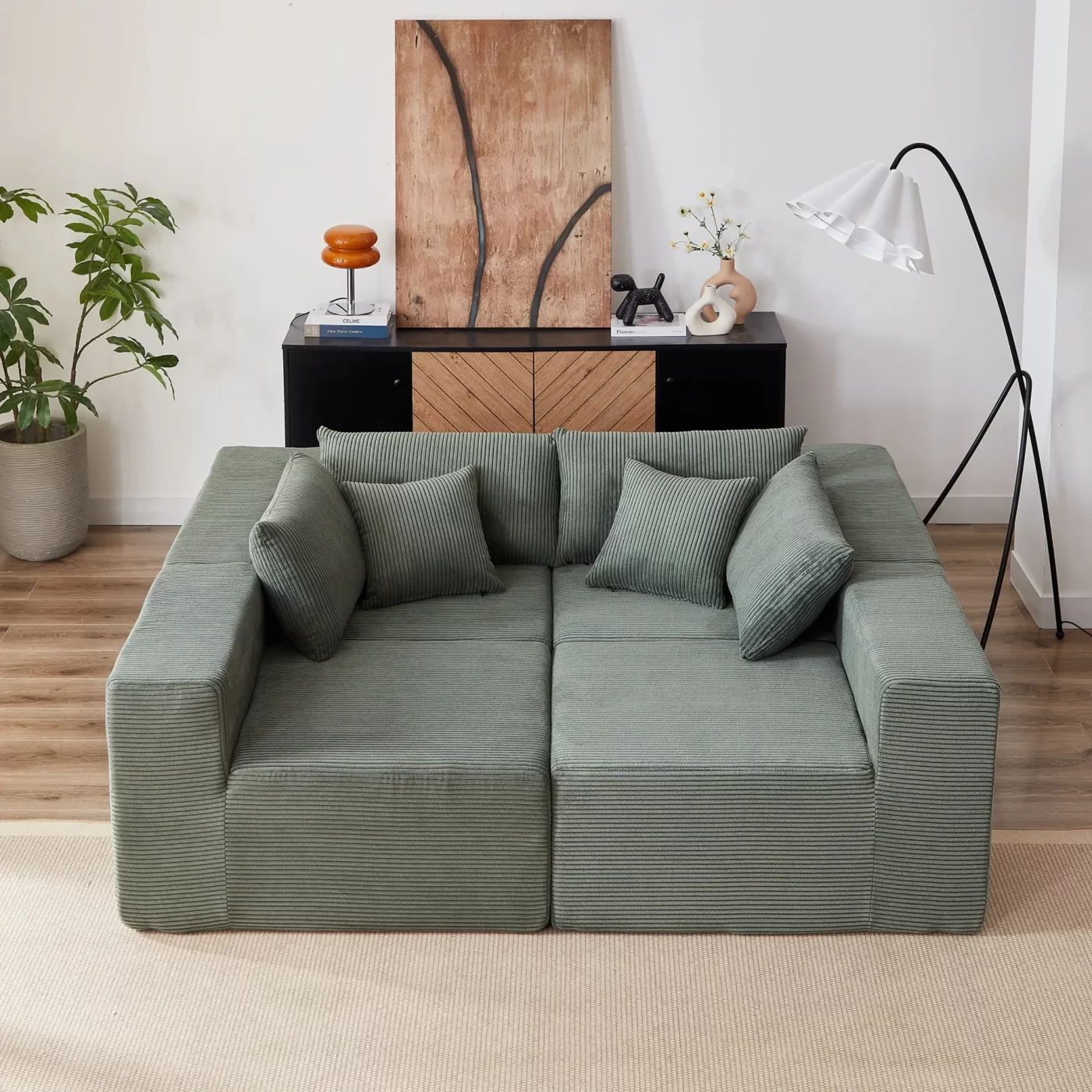 104-Inch Corduroy Modular L Shaped Sectional Sofa,Luxury Floor Couch Set,Upholstered Indoor Furniture,Foam-Filled Compressed Sofa for Living Room,Bedroom,4 PC Free Combination