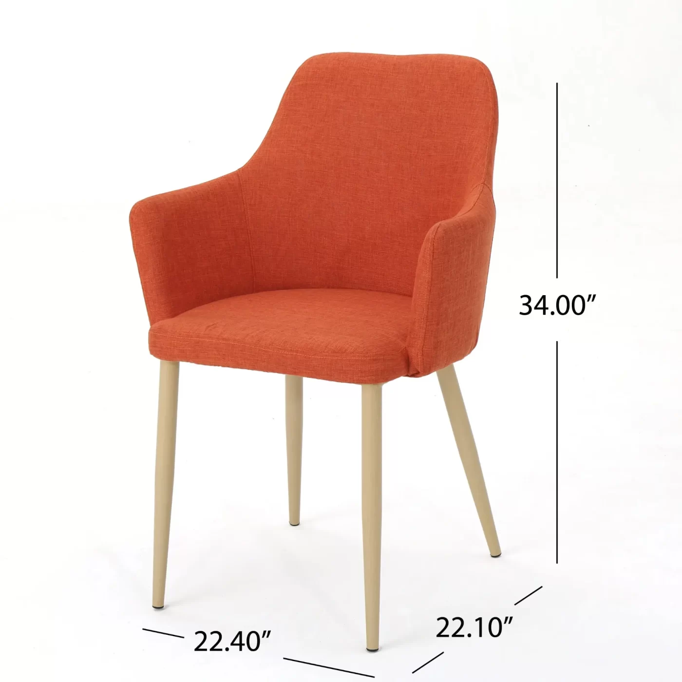 Mid Century Modern Fabric Upholstered Dining Chairs Armchairs in Muted Orange with Light Walnut Finish