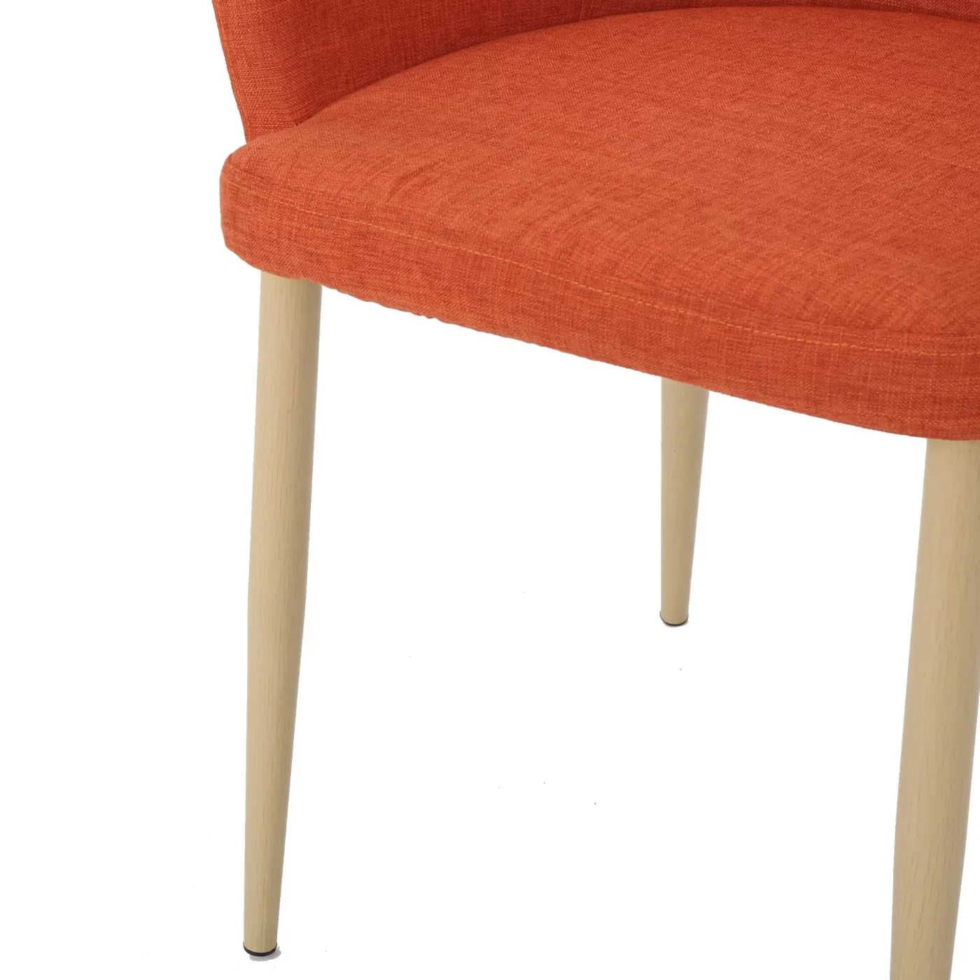 Mid Century Modern Fabric Upholstered Dining Chairs Armchairs in Muted Orange with Light Walnut Finish