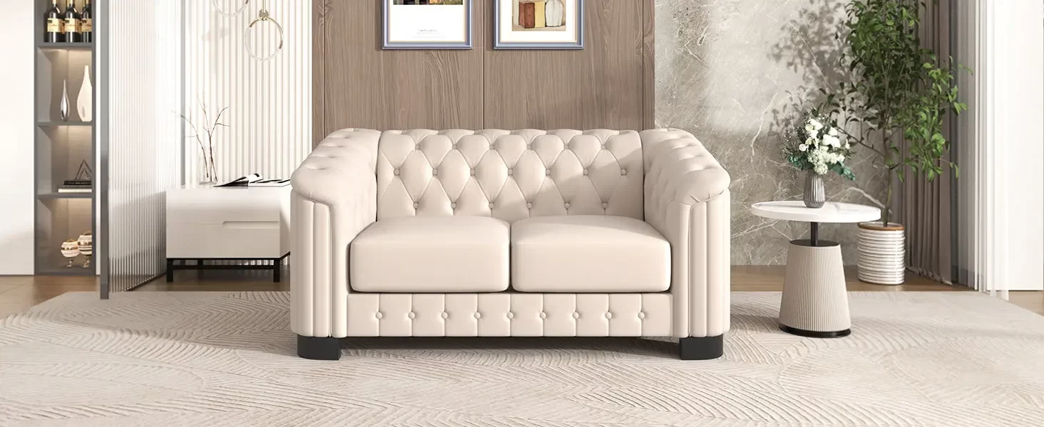 64.3' Velvet Upholstered Loveseat Sofa,Modern Loveseat Sofa with Thick Removable Seat Cushion,2-Person Loveseat Sofa Couch for Living Room,Bedroom,or Small Space,Beige
