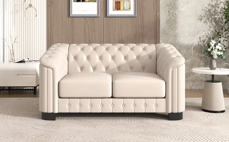 64.3' Velvet Upholstered Loveseat Sofa,Modern Loveseat Sofa with Thick Removable Seat Cushion,2-Person Loveseat Sofa Couch for Living Room,Bedroom,or Small Space,Beige