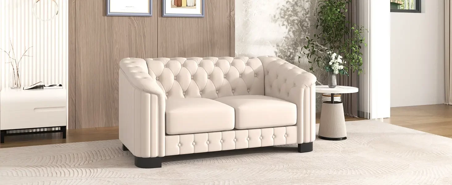 64.3' Velvet Upholstered Loveseat Sofa,Modern Loveseat Sofa with Thick Removable Seat Cushion,2-Person Loveseat Sofa Couch for Living Room,Bedroom,or Small Space,Beige