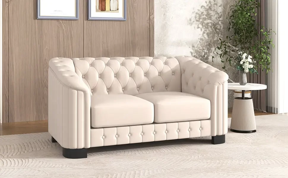 64.3' Velvet Upholstered Loveseat Sofa,Modern Loveseat Sofa with Thick Removable Seat Cushion,2-Person Loveseat Sofa Couch for Living Room,Bedroom,or Small Space,Beige