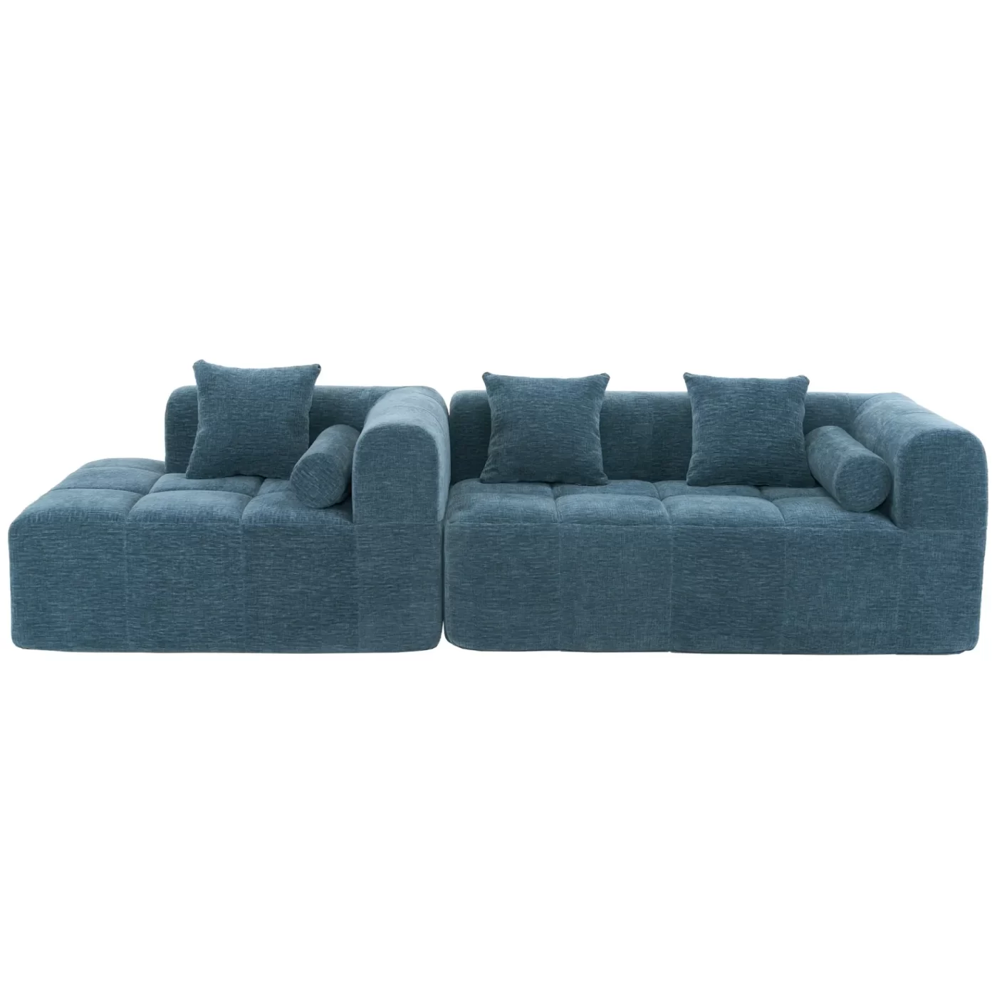 101.2' Sectional Sofa Full-Compressed Sofa Modular Sofa Couch Free-combined Sofa with Deep Seating and Two Side Pockets for Living Room, Blue