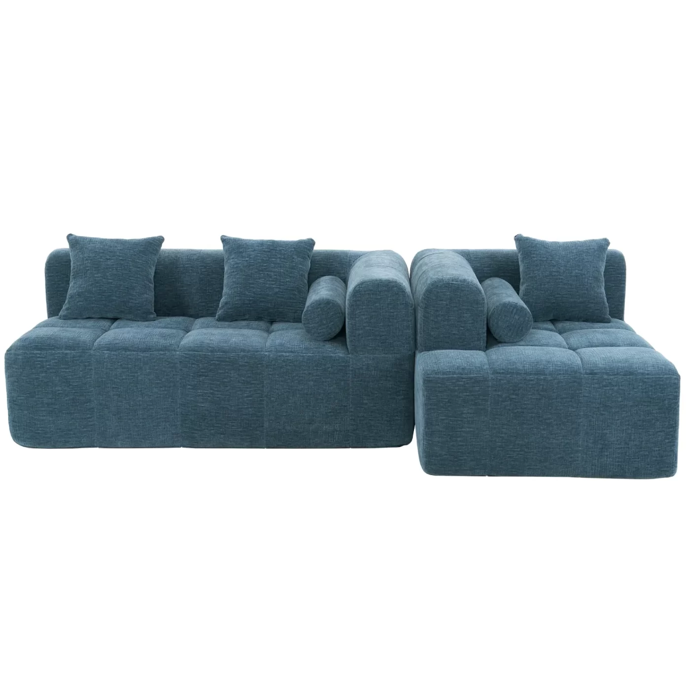 101.2' Sectional Sofa Full-Compressed Sofa Modular Sofa Couch Free-combined Sofa with Deep Seating and Two Side Pockets for Living Room, Blue