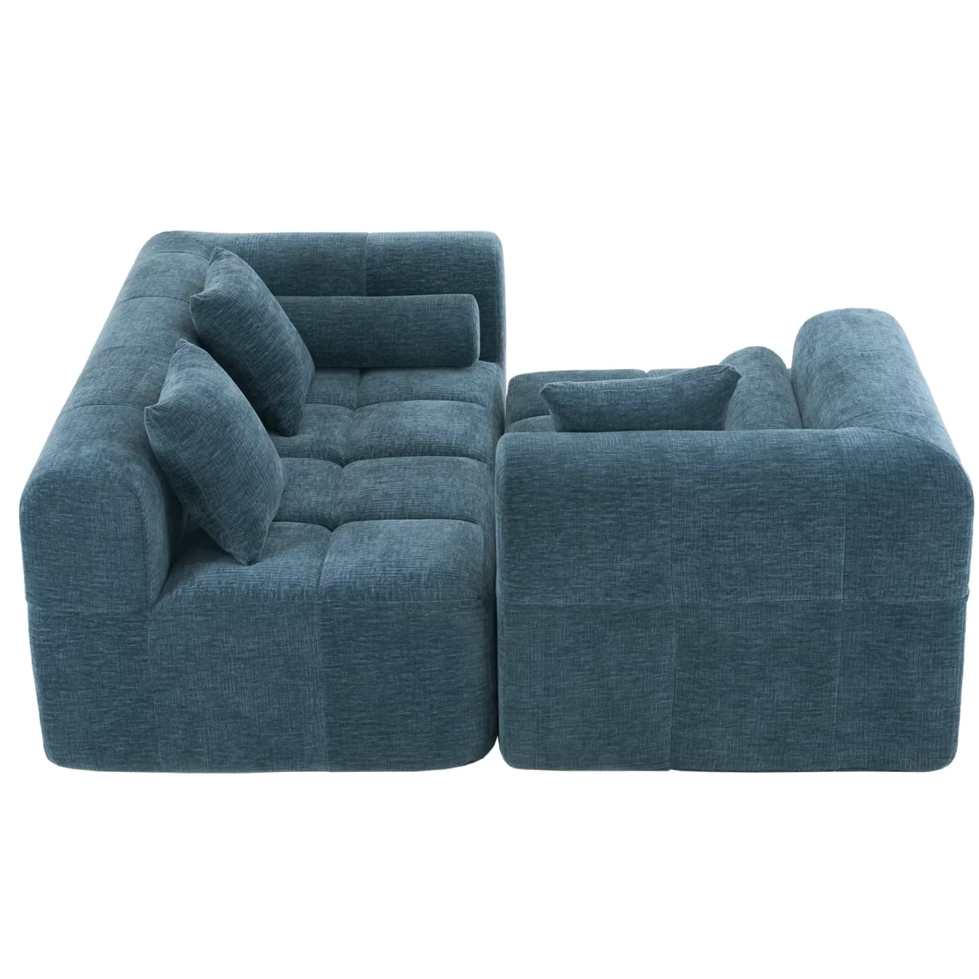 101.2' Sectional Sofa Full-Compressed Sofa Modular Sofa Couch Free-combined Sofa with Deep Seating and Two Side Pockets for Living Room, Blue