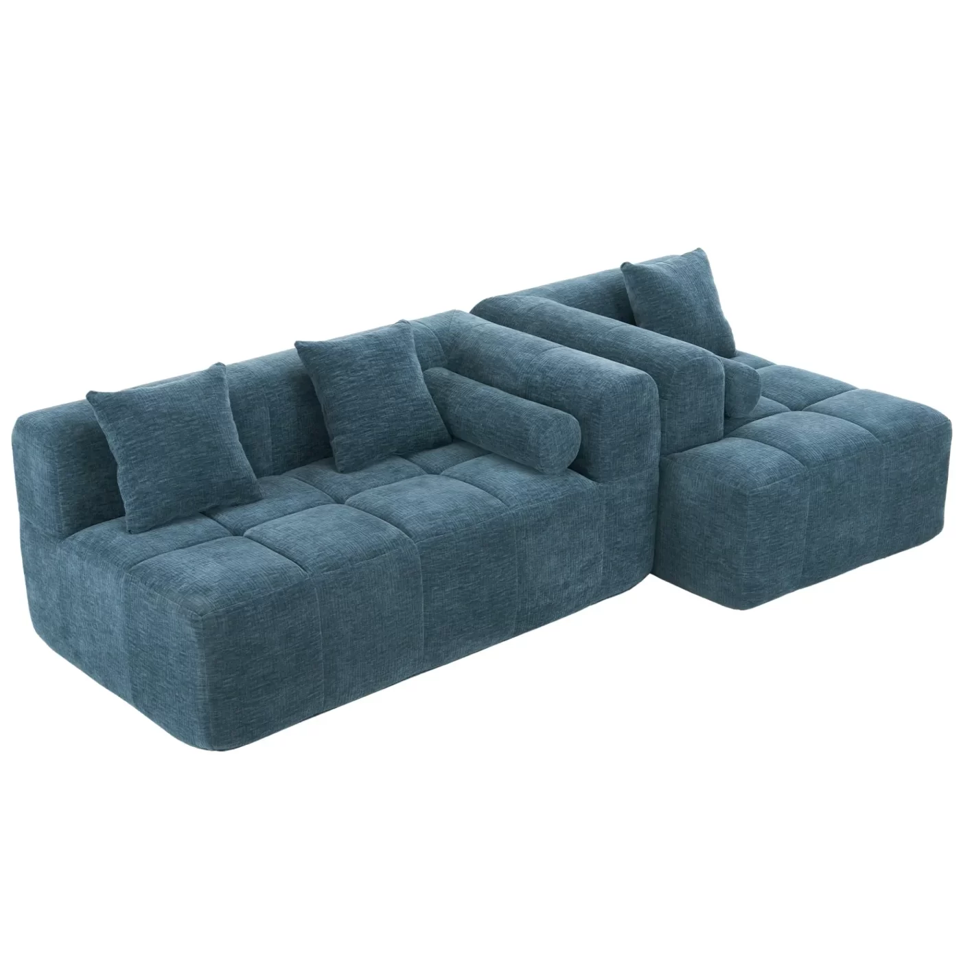 101.2' Sectional Sofa Full-Compressed Sofa Modular Sofa Couch Free-combined Sofa with Deep Seating and Two Side Pockets for Living Room, Blue