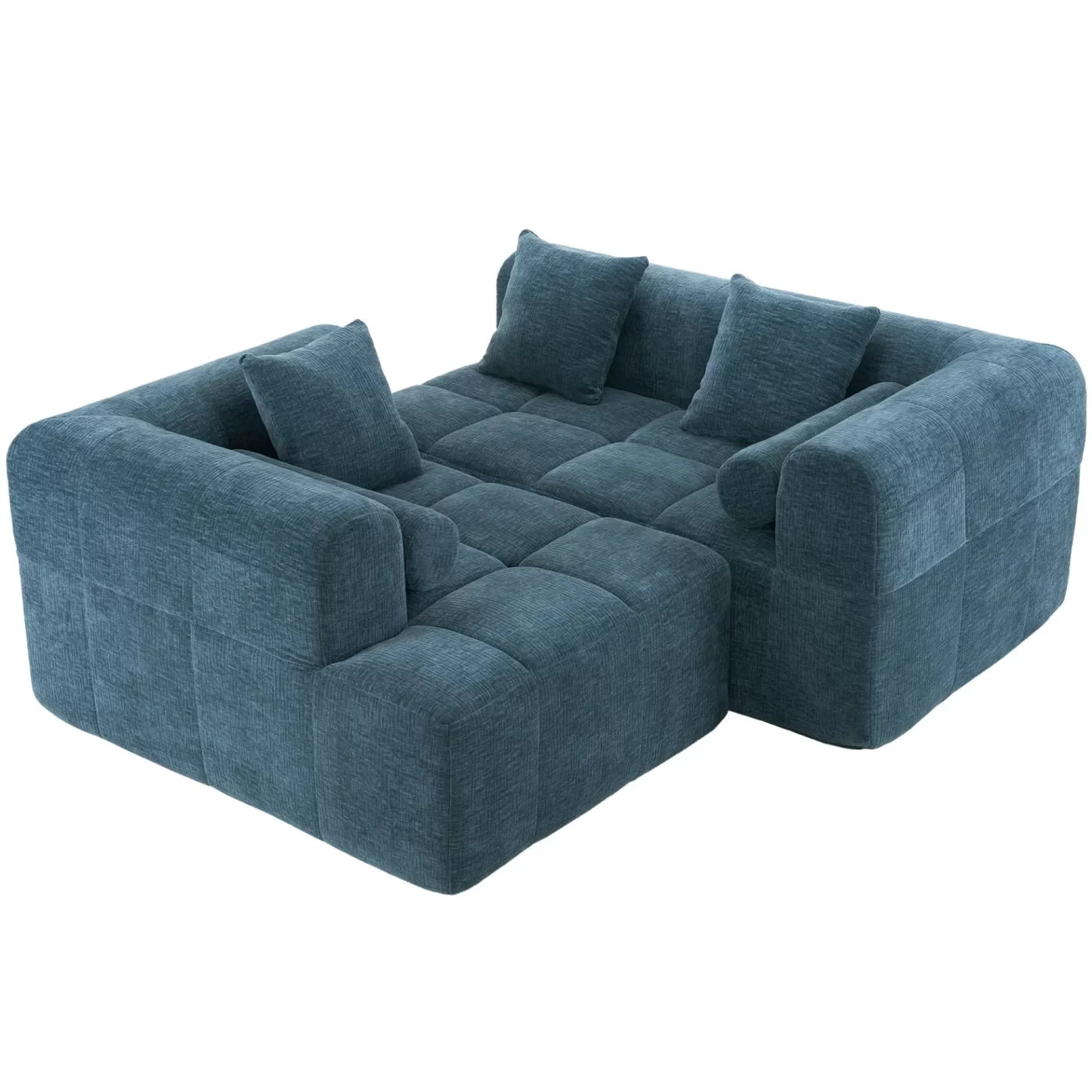 101.2' Sectional Sofa Full-Compressed Sofa Modular Sofa Couch Free-combined Sofa with Deep Seating and Two Side Pockets for Living Room, Blue
