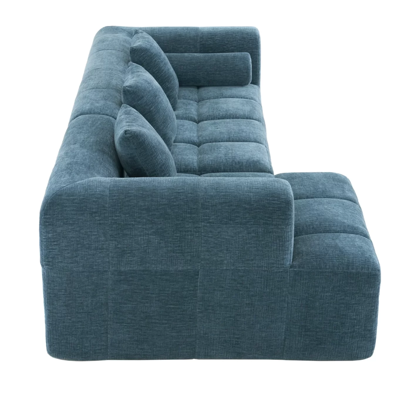 101.2' Sectional Sofa Full-Compressed Sofa Modular Sofa Couch Free-combined Sofa with Deep Seating and Two Side Pockets for Living Room, Blue