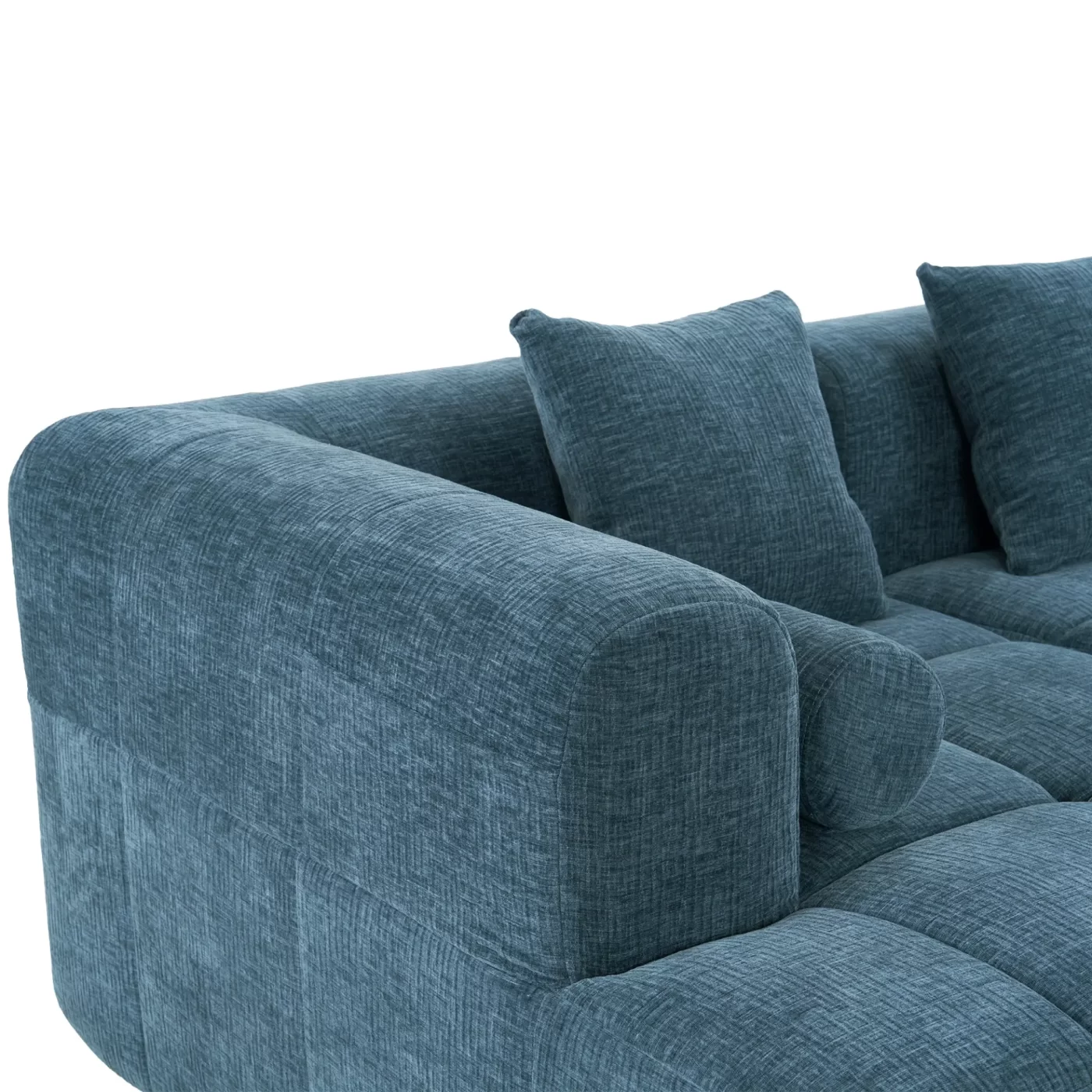 101.2' Sectional Sofa Full-Compressed Sofa Modular Sofa Couch Free-combined Sofa with Deep Seating and Two Side Pockets for Living Room, Blue