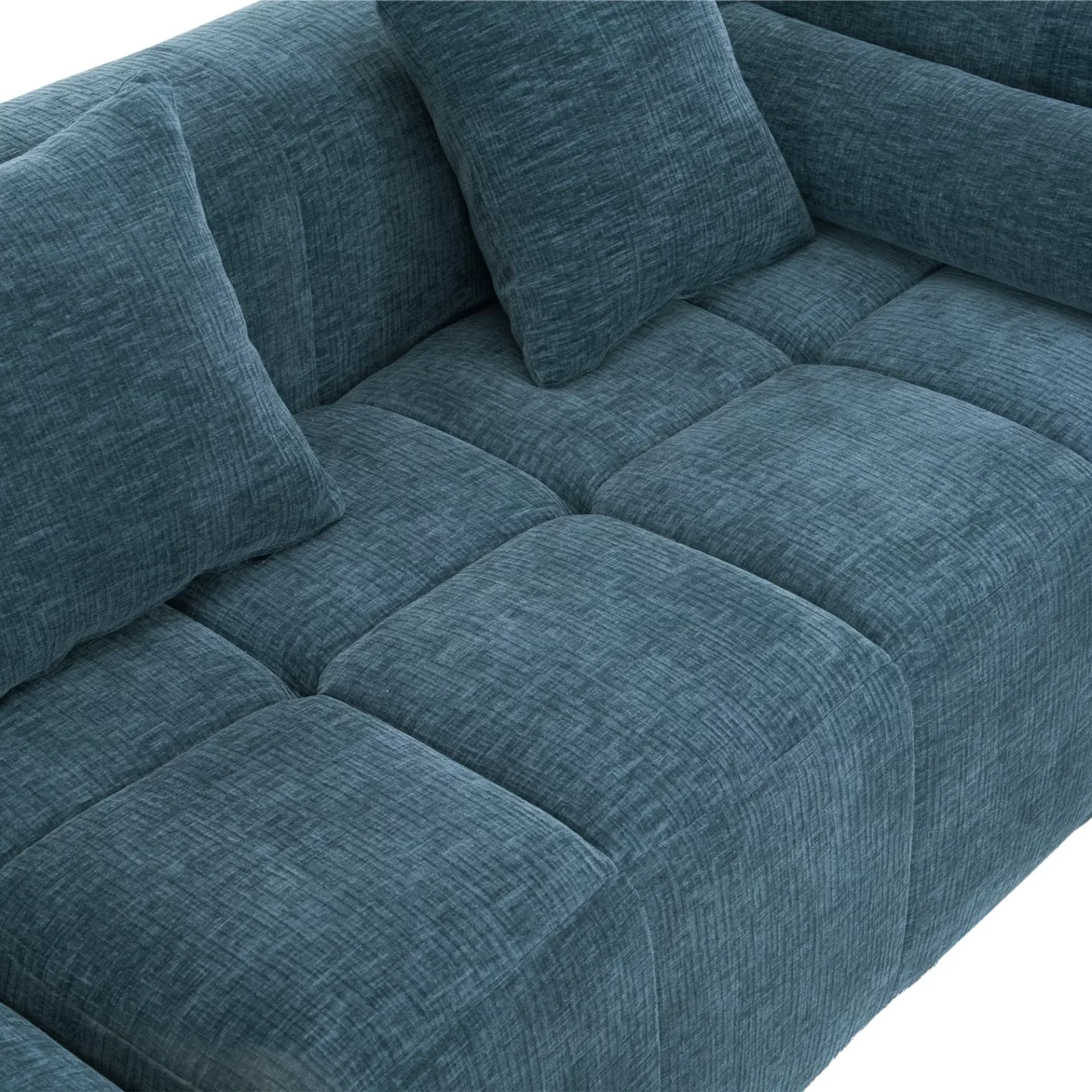 101.2' Sectional Sofa Full-Compressed Sofa Modular Sofa Couch Free-combined Sofa with Deep Seating and Two Side Pockets for Living Room, Blue