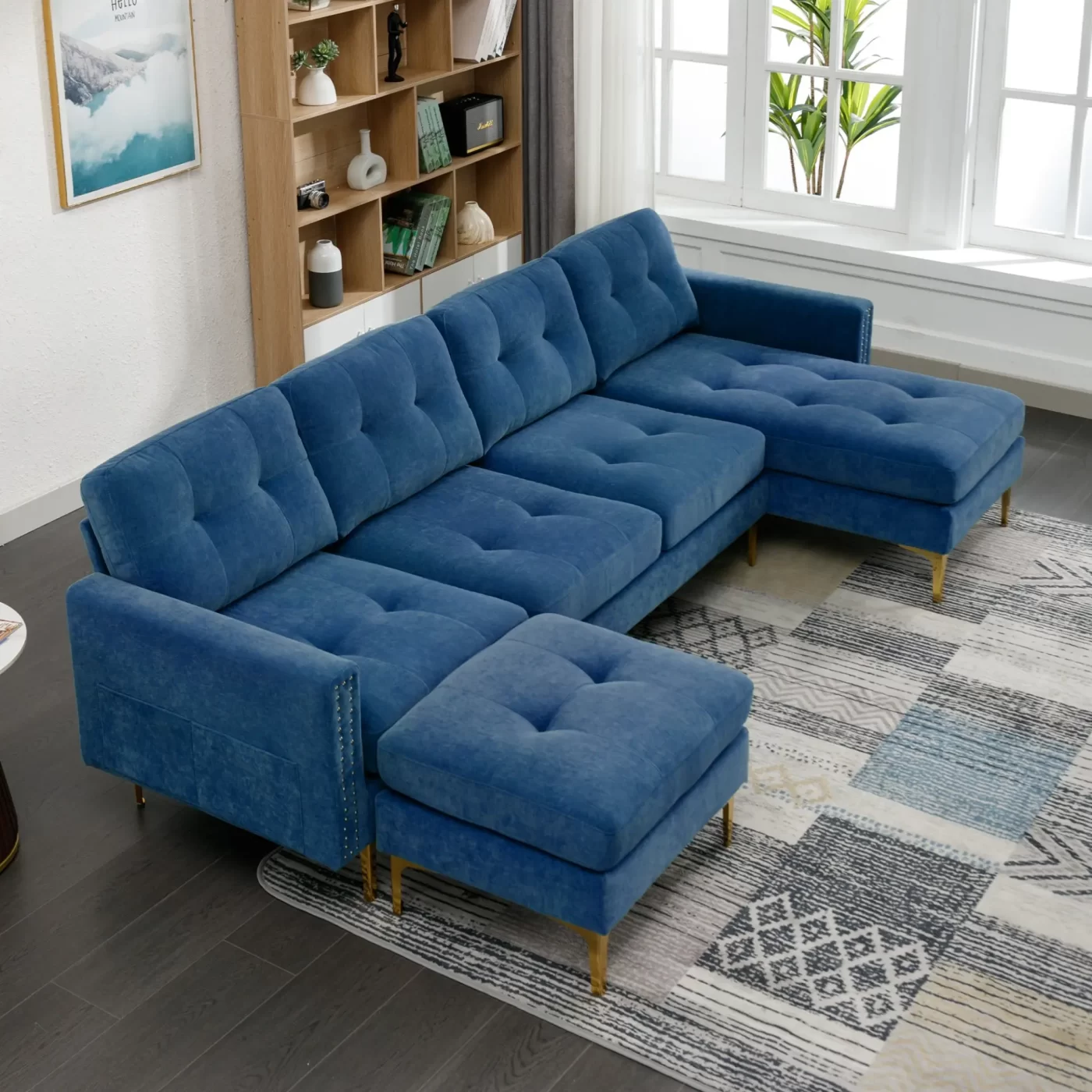 110' L-Shape Convertible Sectional Sofa Couch with Movable Ottoman for Living Room, Apartment, Office, Blue
