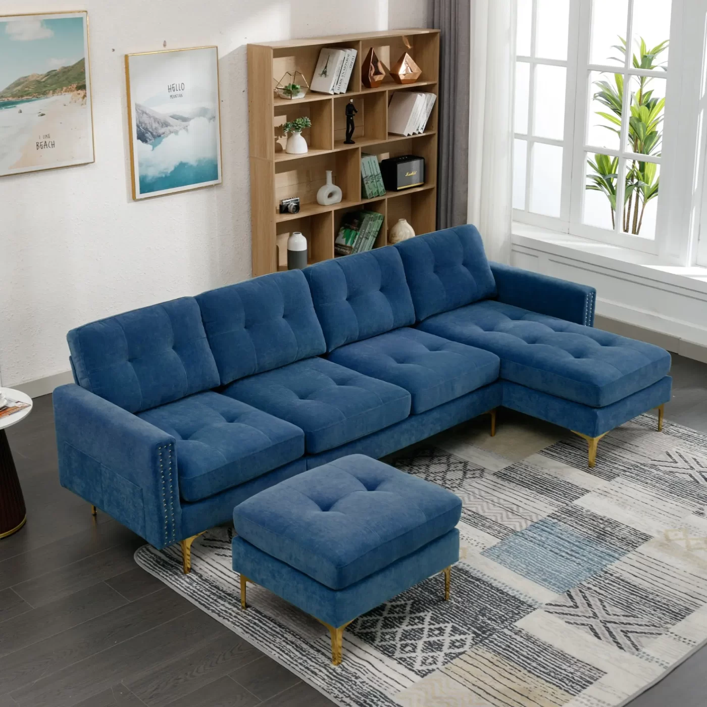 110' L-Shape Convertible Sectional Sofa Couch with Movable Ottoman for Living Room, Apartment, Office, Blue