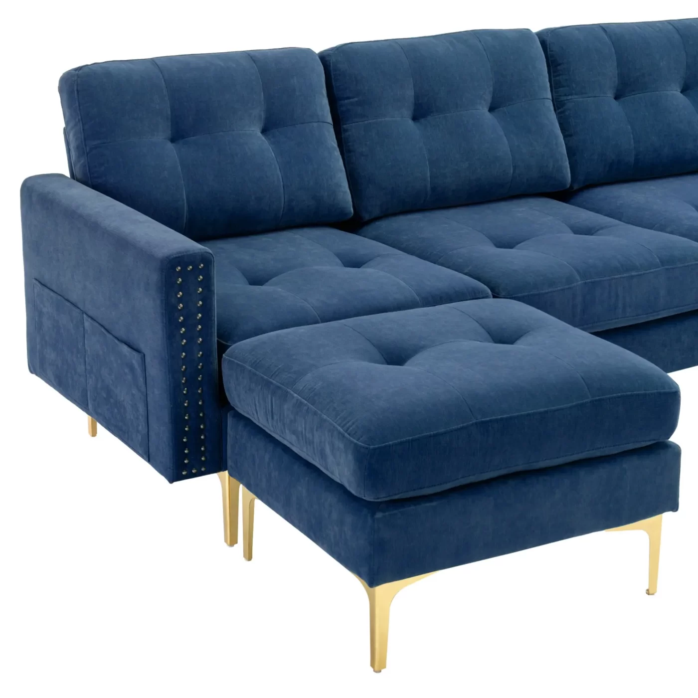 110' L-Shape Convertible Sectional Sofa Couch with Movable Ottoman for Living Room, Apartment, Office, Blue