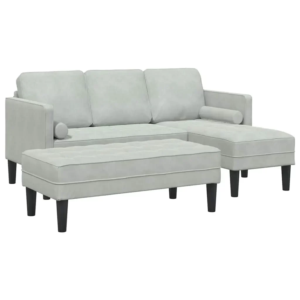 vidaXL Garden Sofa with Bench and Cushions L-Shaped Light Grey Velvet