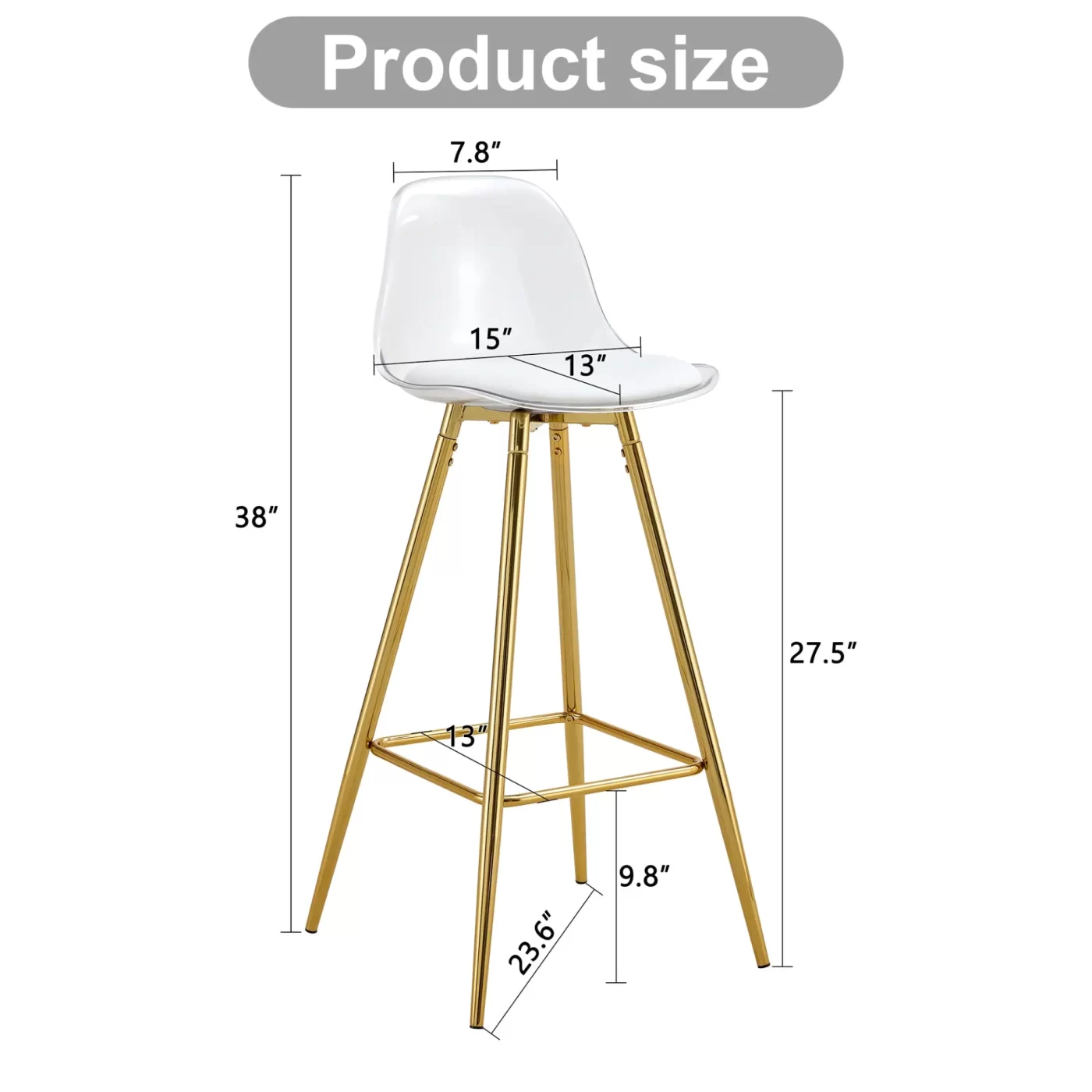 Stylish Upholstered Bar Chairs with Metal Legs in White and Gold for Dining Room, Kitchen, and Terrace