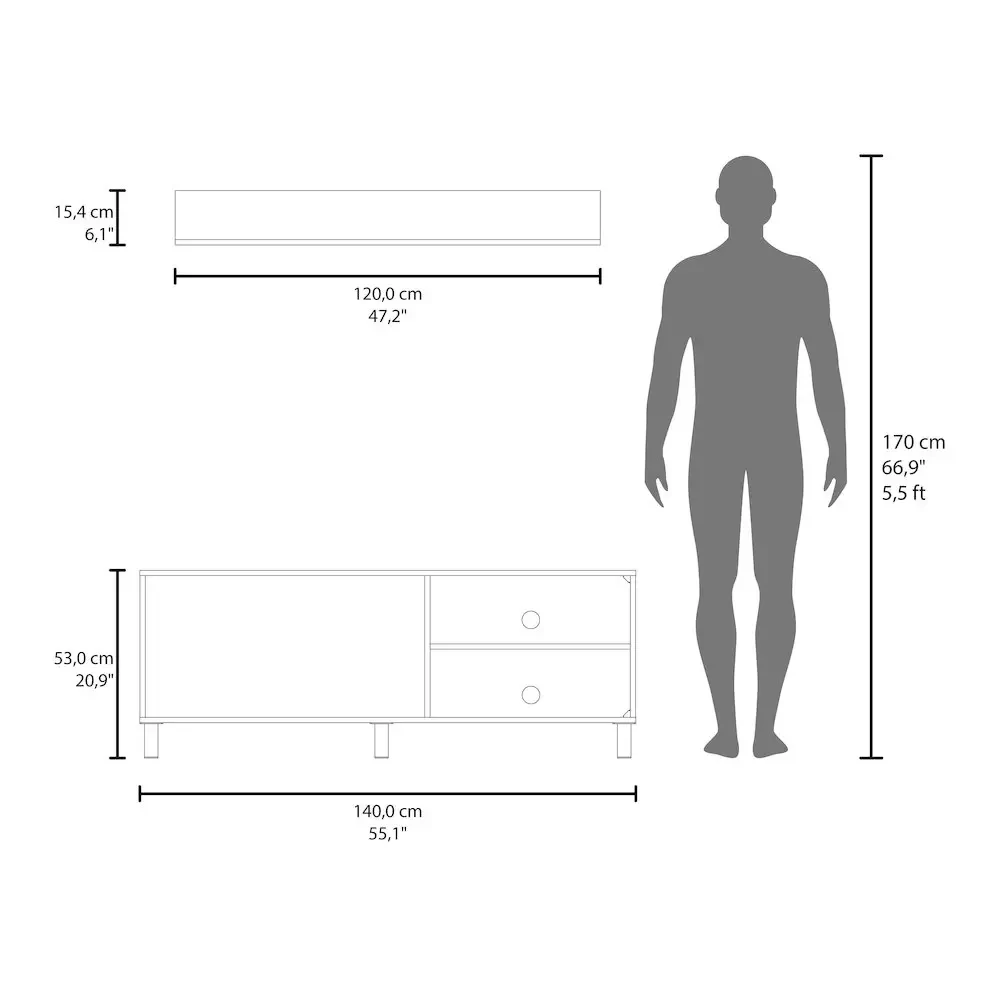 Novi Living Room Set, Tv Stand + Wall Shelf, 1 Door, 3 Shelves, White