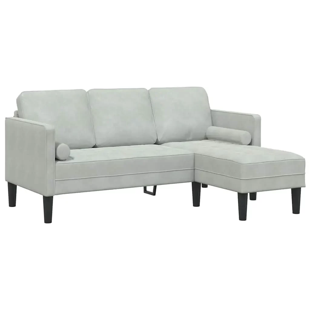 vidaXL Garden Sofa with Bench and Cushions L-Shaped Light Grey Velvet