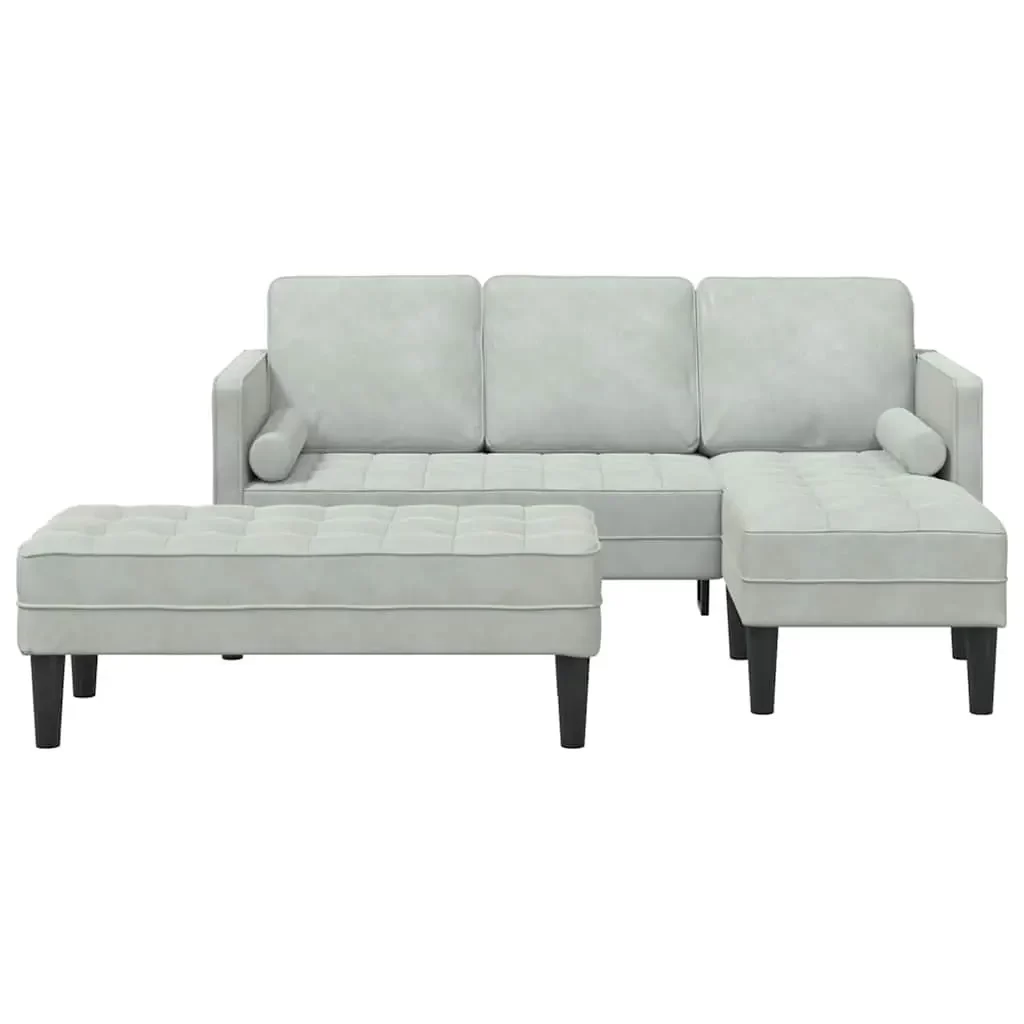 vidaXL Garden Sofa with Bench and Cushions L-Shaped Light Grey Velvet