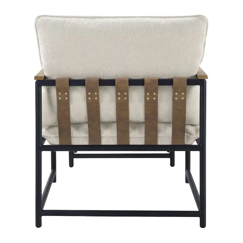 Sling Chair & Ottoman set, Matte Black Metal Frame, Ivory Chenille Fabric