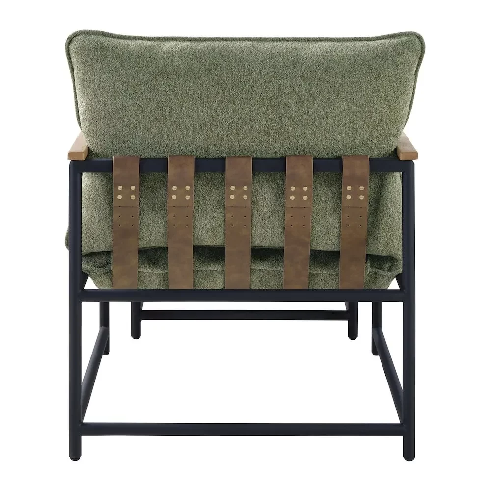 Sling Chair & Ottoman set, Matte Black Metal Frame, Green Chenille Fabric
